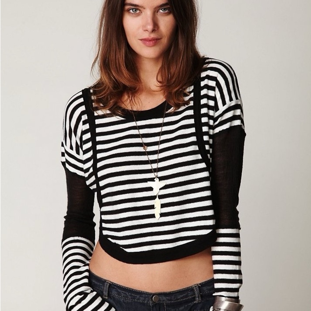 Free people bamboo striped Long Sleeve crop top